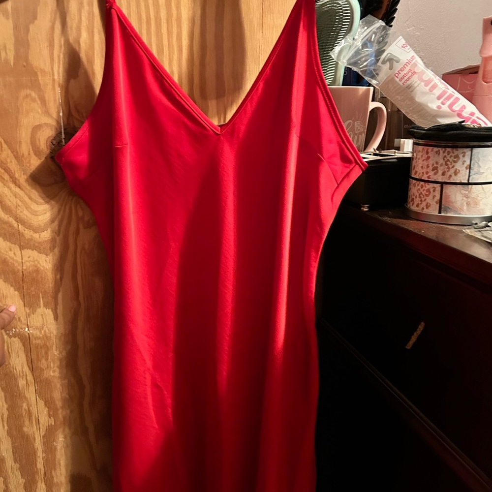 Red dress with thigh slit